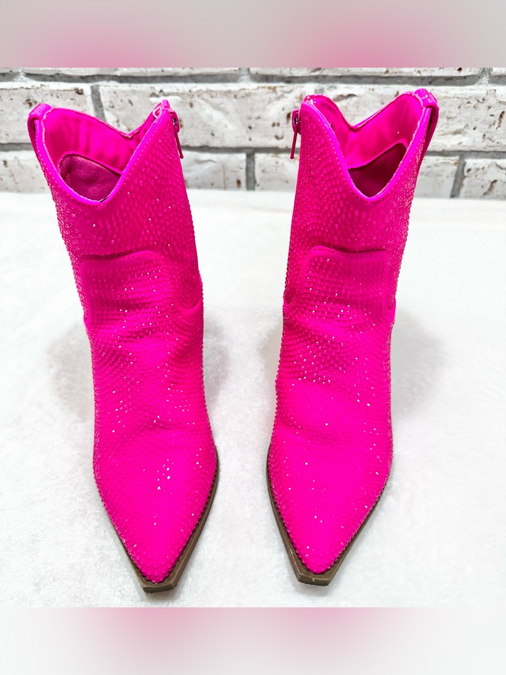 Cathy Din Dolly Neon Hot Pink Rhinestone Cowgirl Glam Ankle Booties Size 7 - Picture 4 of 16